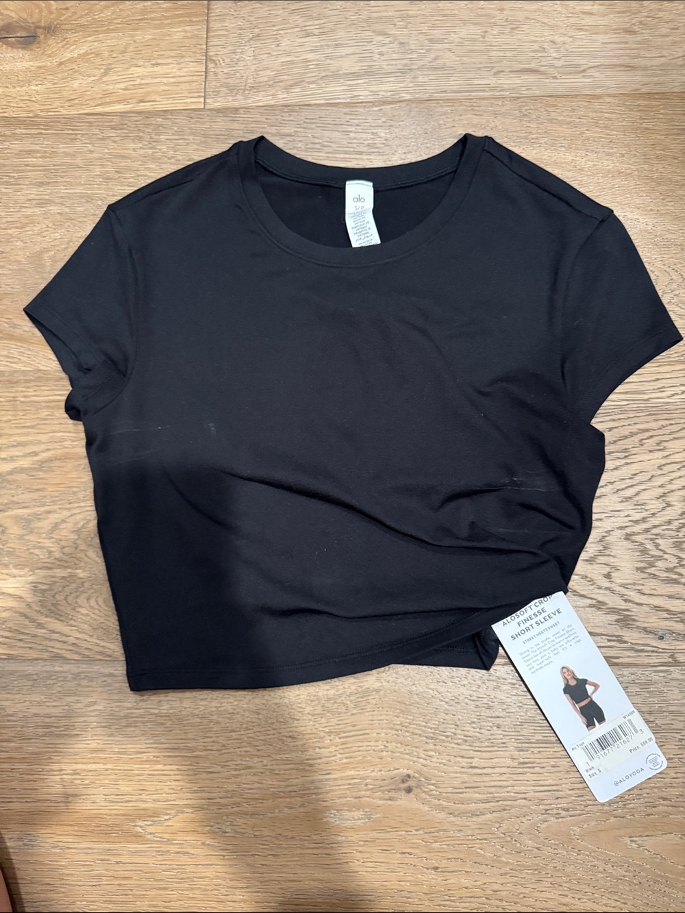 ALO Black Short Sleeve Crop Tee Size Small